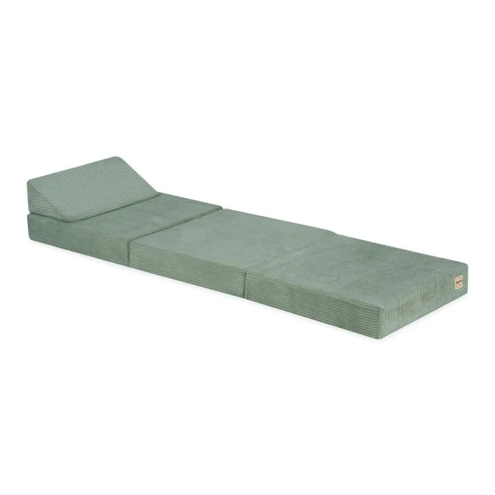 Matelas Foldie large avec appui-tête - Velours côtelé vert premium - Plush Nest by Misioo