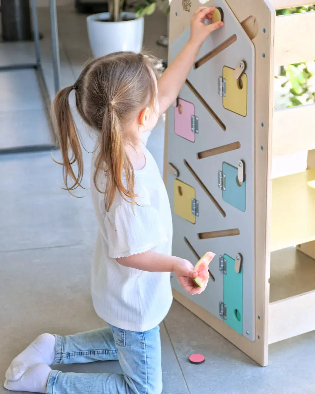 Tour d’Apprentissage Multifonctions 5 en 1 Play XL -Bois Brut (non verni), 18 à 24 mois - BusyKids by BusyKids