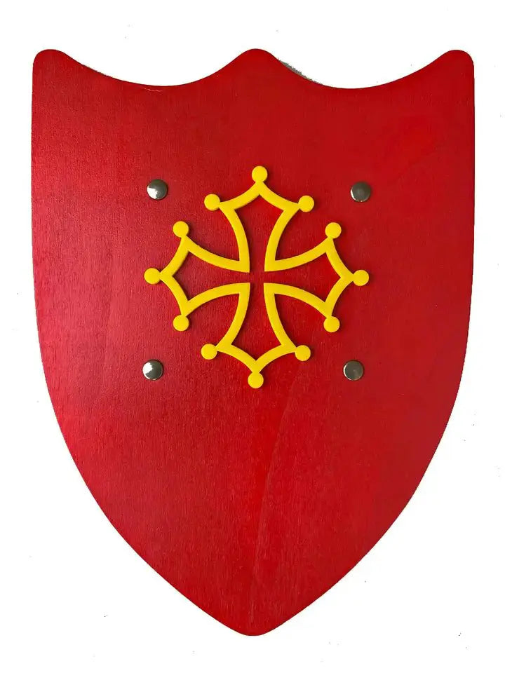 BOUCLIER HISTORIQUE L ROUGE AVEC CROIX OCCITANE - Jeu de role pour enfants by KALID MEDIEVAL
