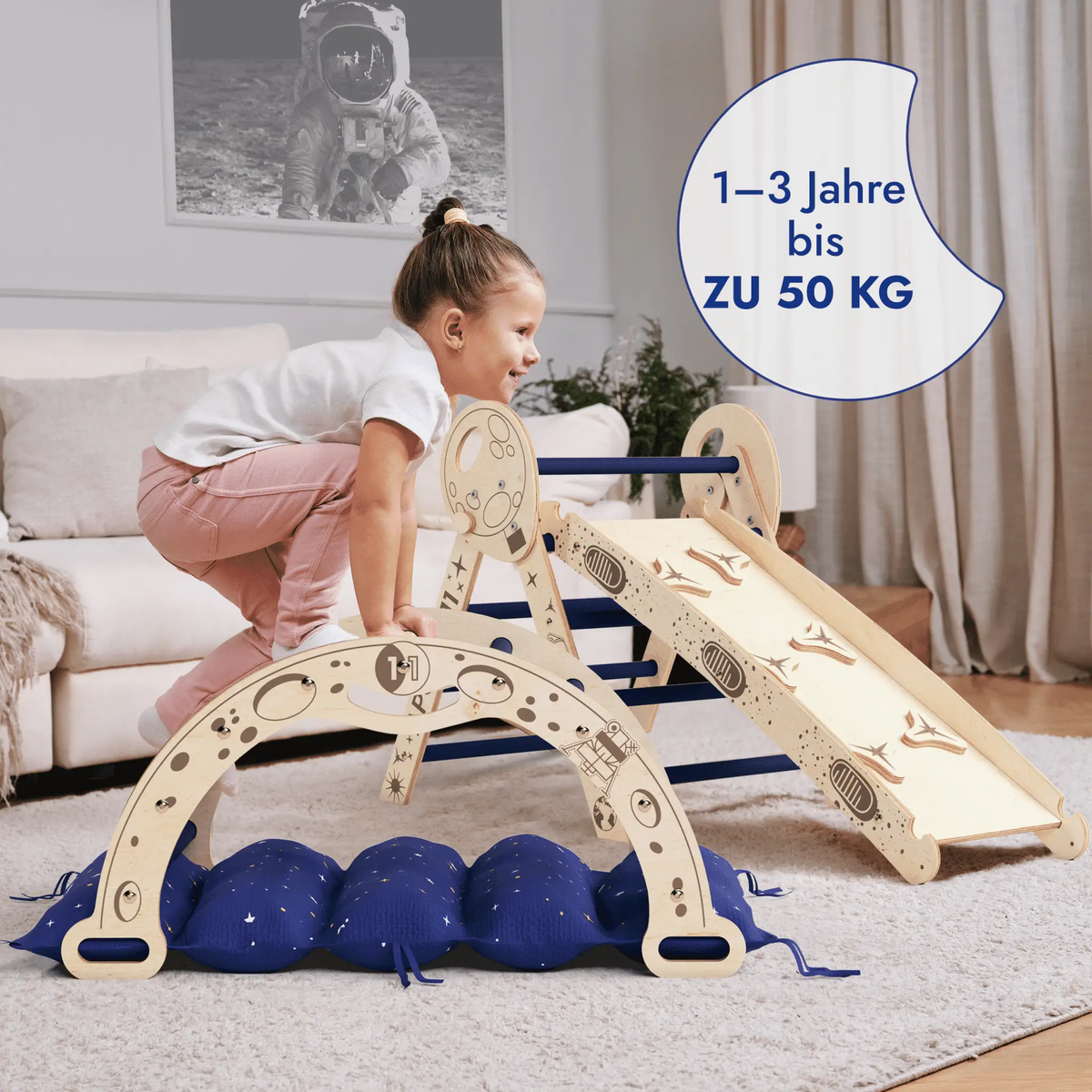 Apollo 4in1 Climbing Set For Toddlers With Pikler Triangle Climbing Arc And Slide Board Limited Edition Astronaut Kit by Goodevas
