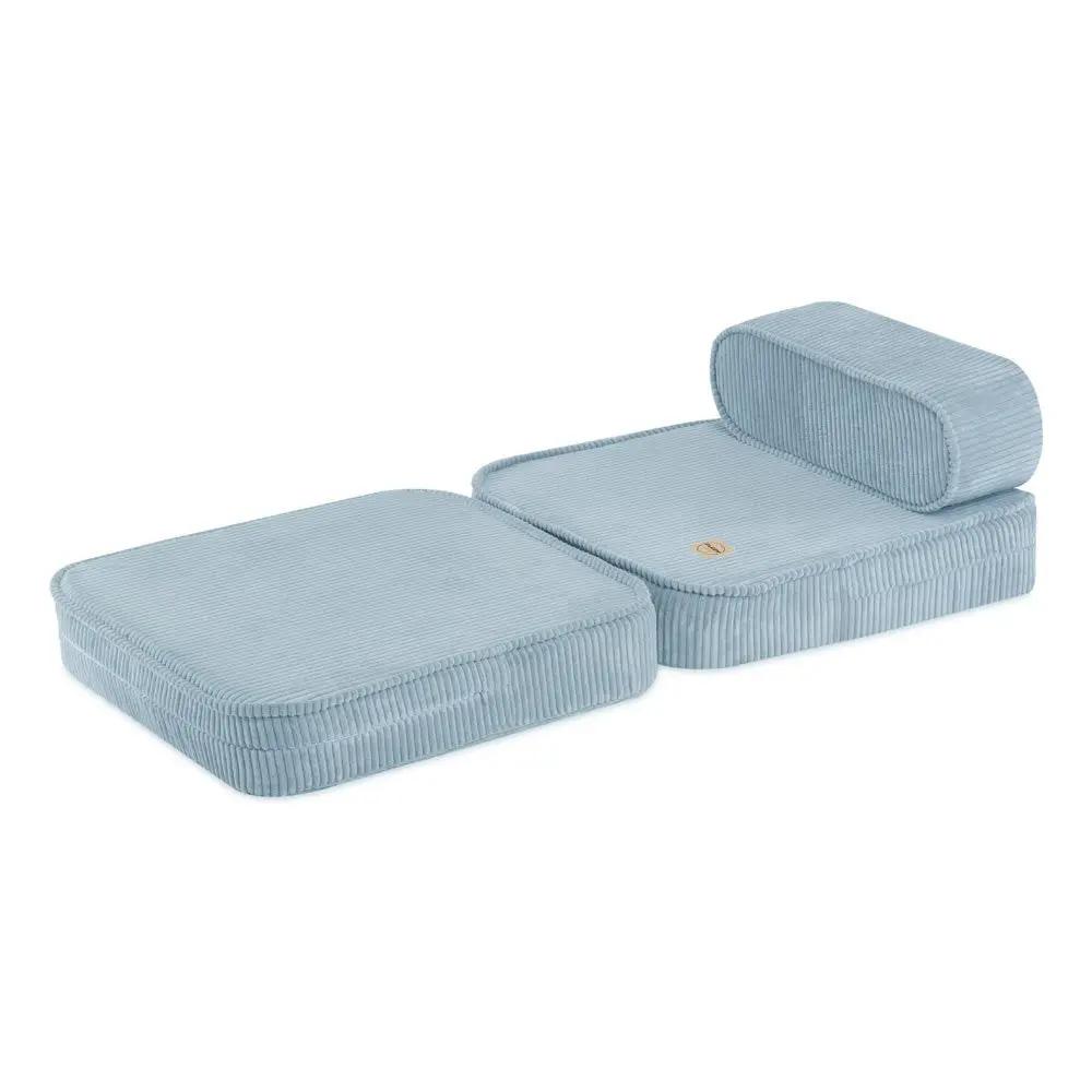 Chaise longue enfant, 150x60x25 cm, velours côtelé bleu premium - Plush Nest by Misioo