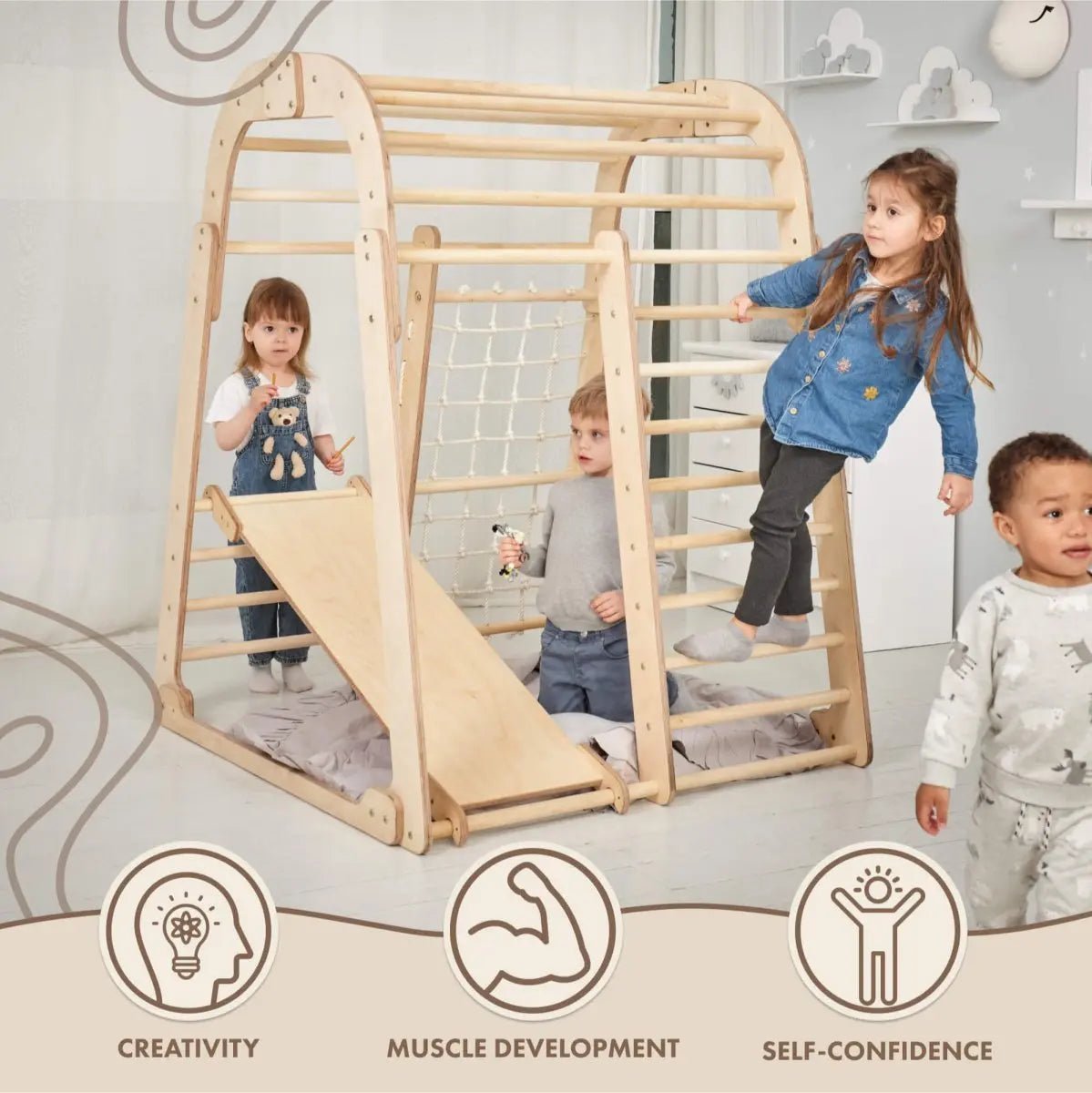 Indoor Wooden Playground for Children - 6in1 Playground + Swings Set + Slide Board - myplayground