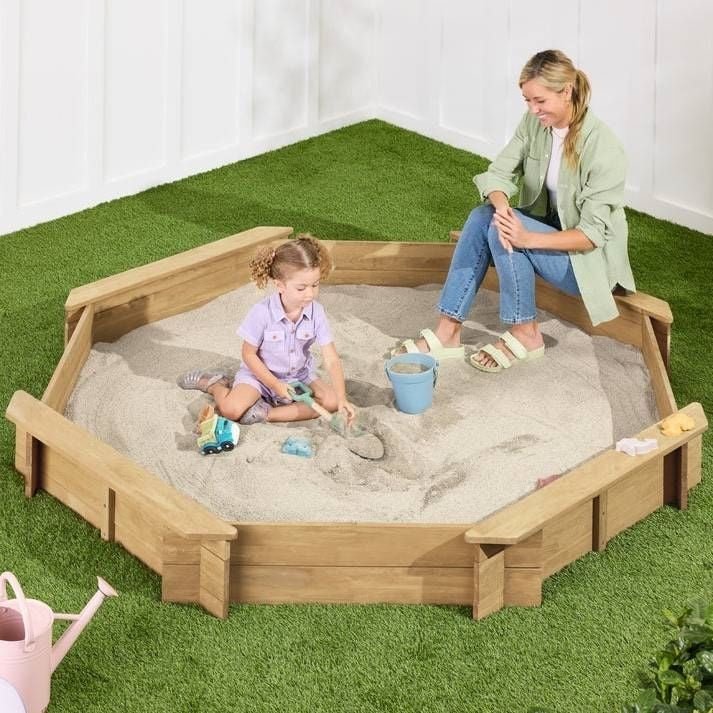 Outdoor Kid's Octagonal Sandbox in Natural Wood Finish - myplayground
