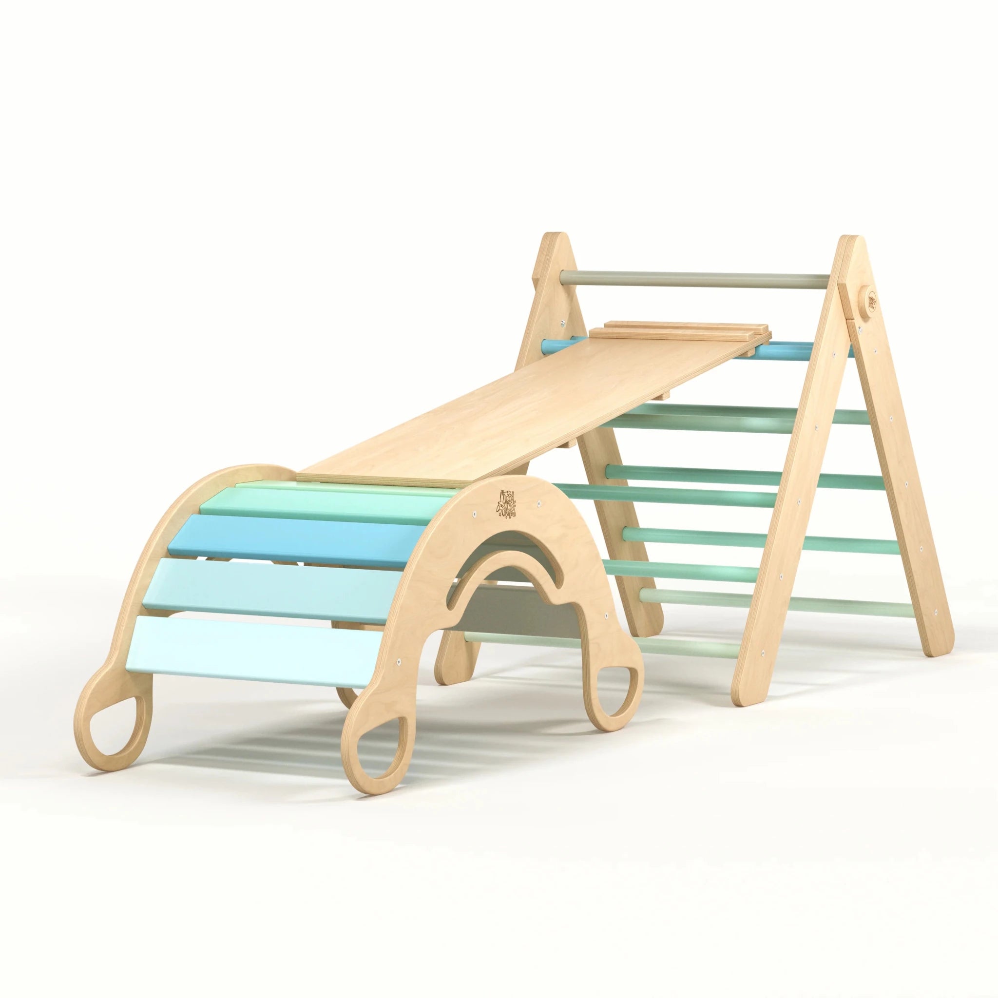 Ensemble triangle pikler + planche + bascule d’équilibre - menthe, bois Natura, 12 à 18 mois - BusyKids - myplayground