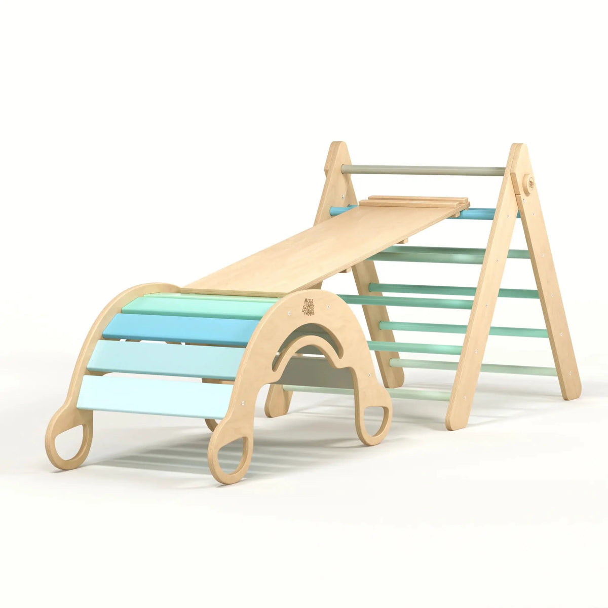 Ensemble triangle pikler + planche + bascule d’équilibre - menthe, bois Natura, 12 à 18 mois - BusyKids by BusyKids