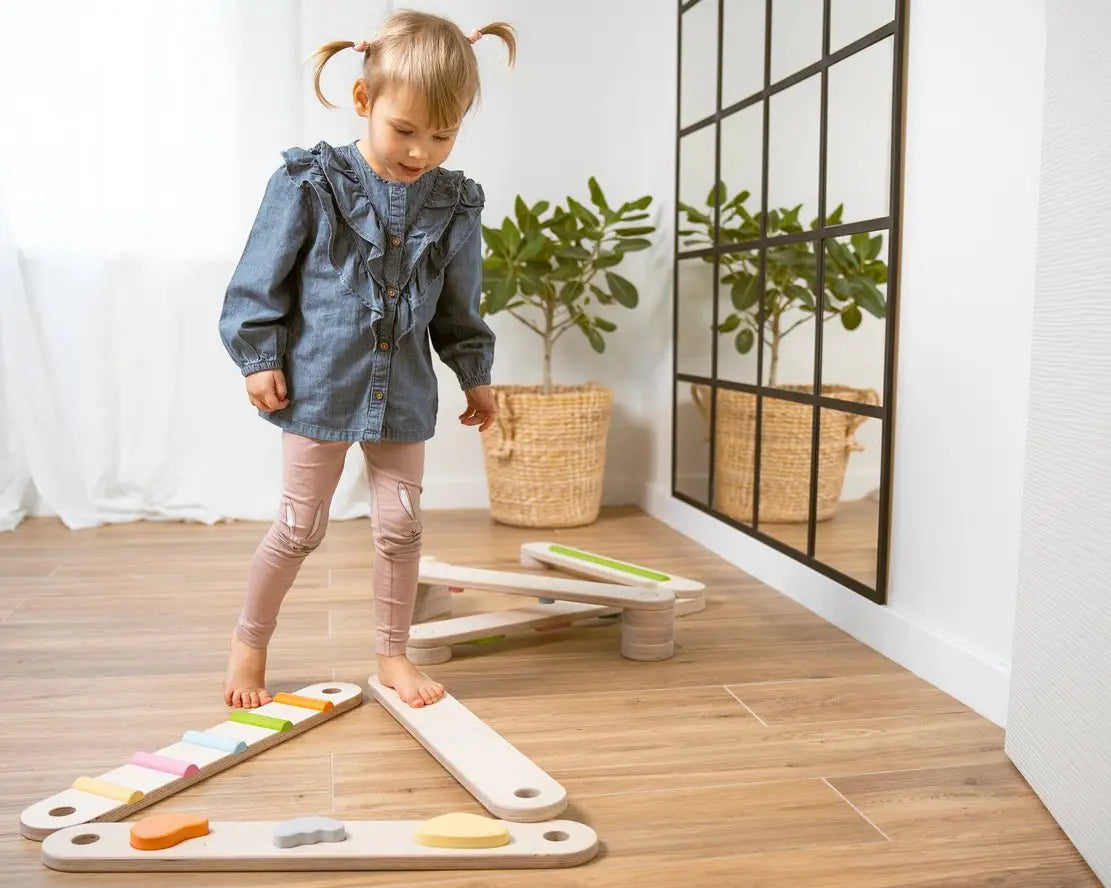 Ensemble de Poutres d'Équilibre en Bois - 8 Poutres, Poutre d'Équilibre à Double Face - Jeu de Motricité Enfant - Happymoon by HappyMoon