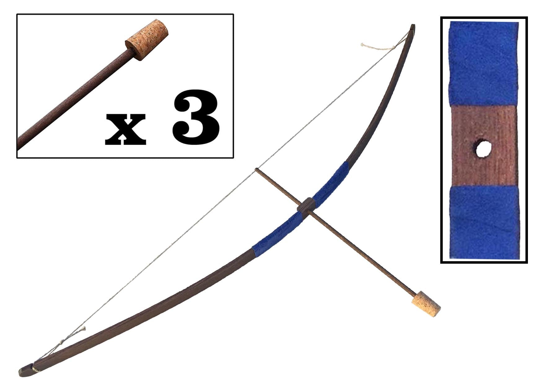 MANCHE EN DAIM BOW RUSTIK S + 3 FLÈCHES À POINTE EN LIÈGE - Jeu de role pour enfant by KALID MEDIEVAL