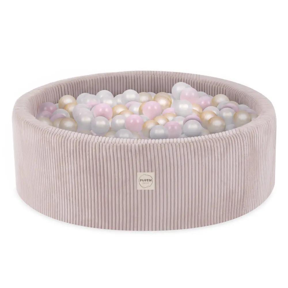 Terrain de jeu 3 éléments + dry pool 90x30 – Velours côtelé rose clair premium (+200 balles : perle, or, perle rose clair) , aire de jeux – Plush Nest by Misioo