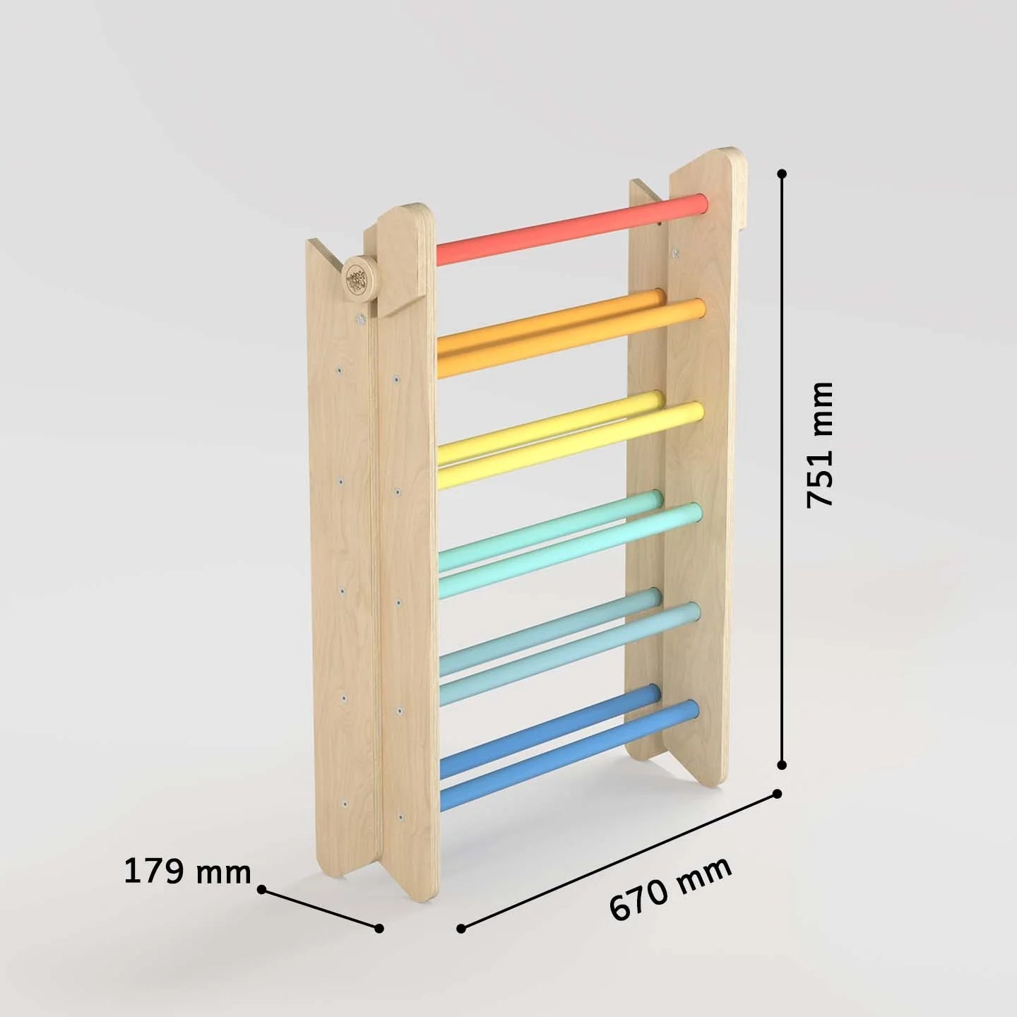 Ensemble triangle pikler + planche + bascule d’équilibre - arc - en - ciel, bois Natura, 12 à 18 mois - BusyKids - myplayground