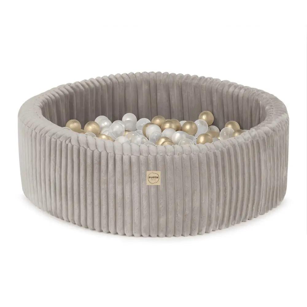 Piscine à balles - ronde 90x30 cm, beige Puffy Lamell (+ 200 boules dorées, perle, transparentes ) – Plush Nest by Misioo