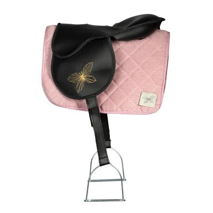 Tapis de selle et bonnet en velours côtelé rose pour cheval de loisir - myplayground