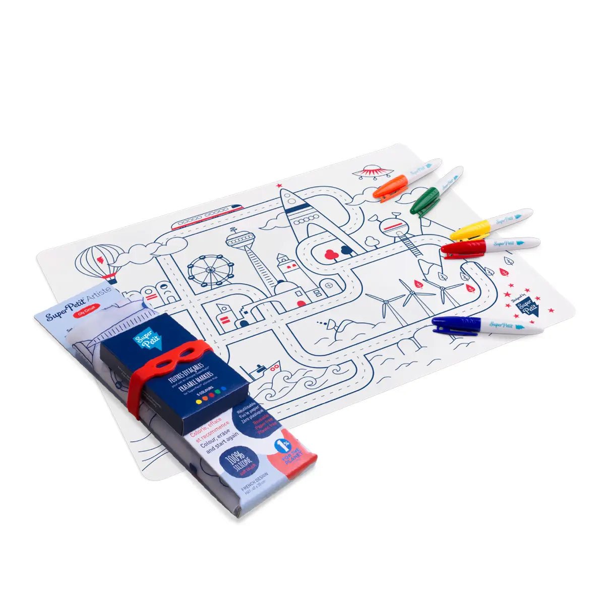 Coloriage réutilisable - Set en silicone CITY CIRCUIT - SuperPetit - myplayground
