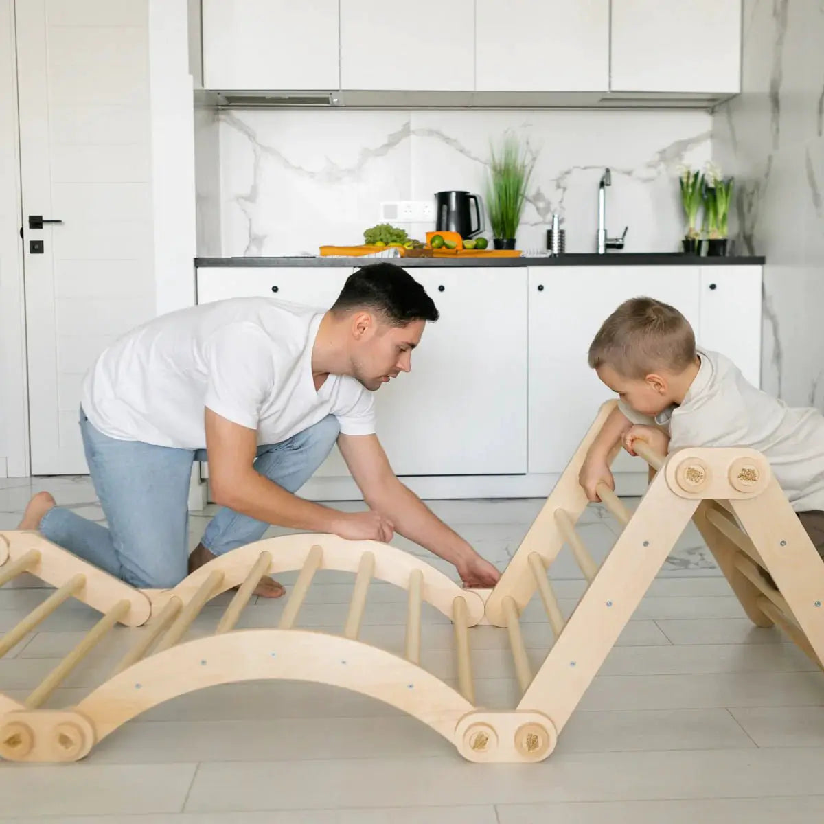 Ensemble d’escalade inclinable (set L avec Rocker) - bois brut (non verni), 18 à 24 mois - BusyKids by BusyKids