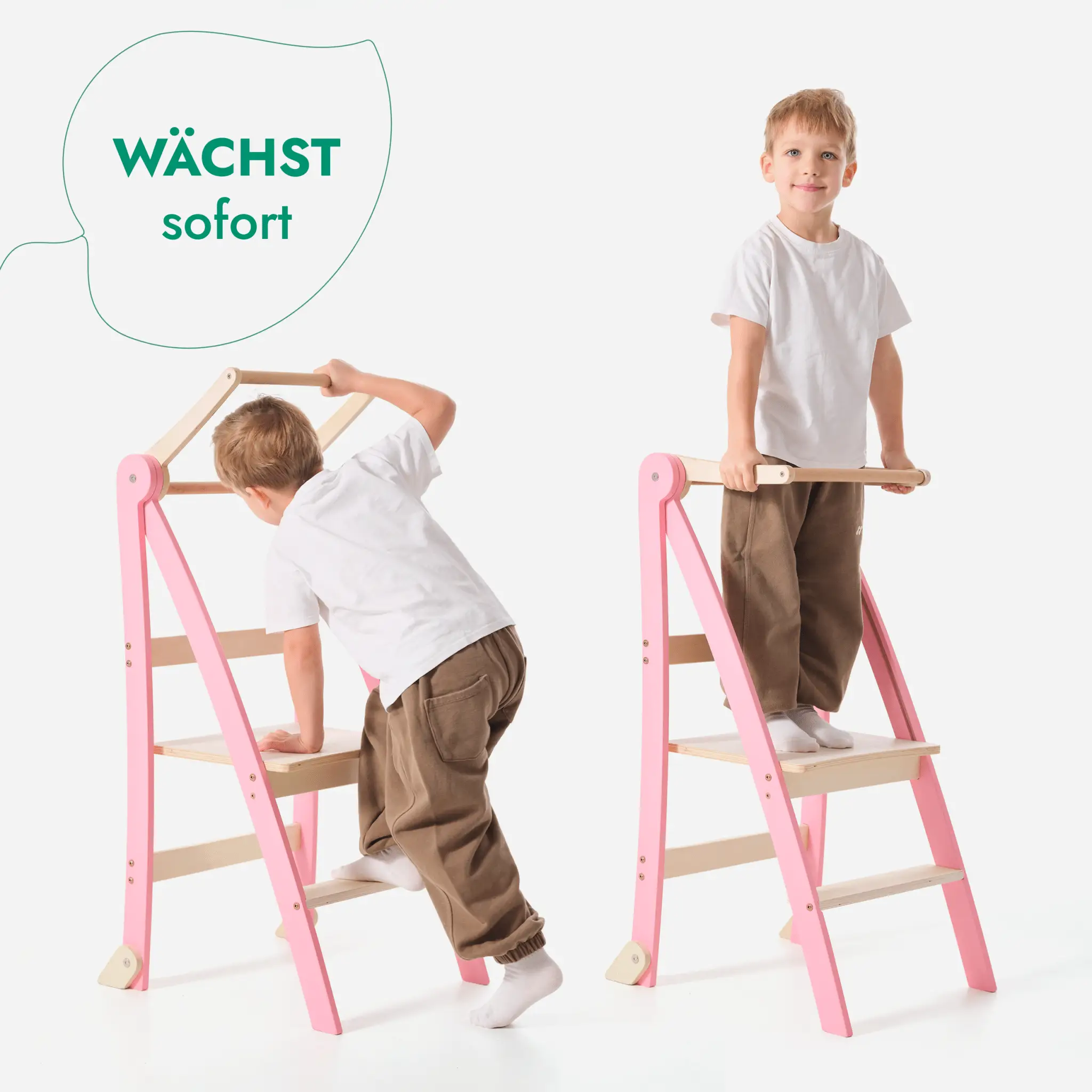 Montessori Wooden Learning Tower For Kids Foldable Multifunctional Step Stool Pink by Goodevas