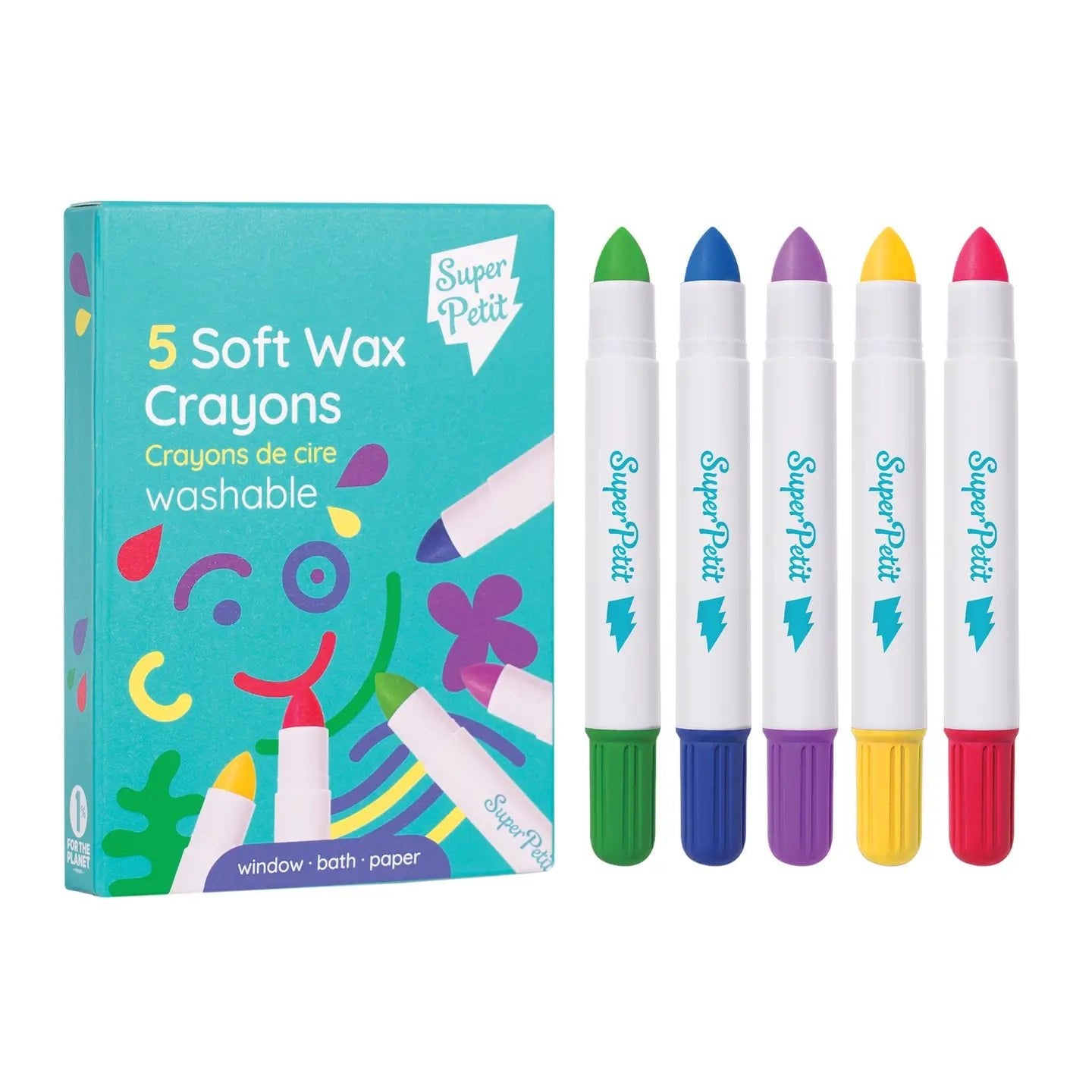 Boite 5 crayons de cire - Baignoire, vitres, miroir - SuperPetit - myplayground