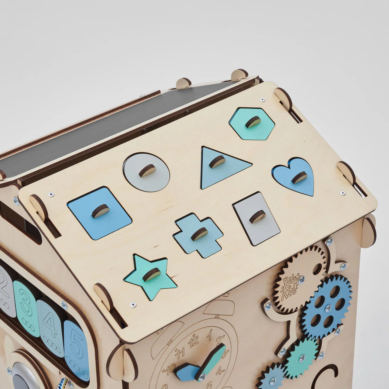 Ensemble Maisonnette et Cube Interactif - menthe, bois natura, 12 à 18 mois - BusyKids - myplayground