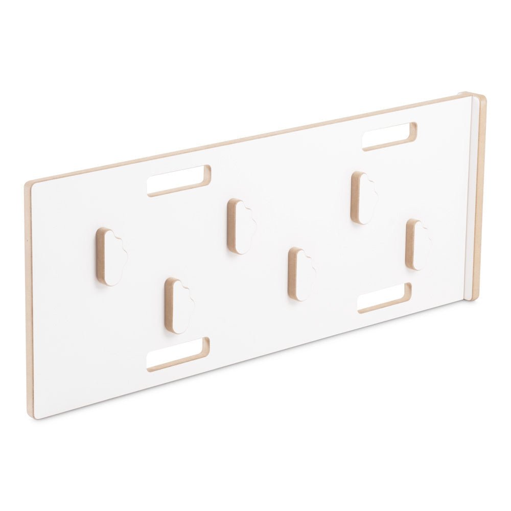 Bascule 4 en 1 - bois blanc, avec mur d’escalade, toboggan et coussin en velours lilas, motricité - Plush nest - myplayground