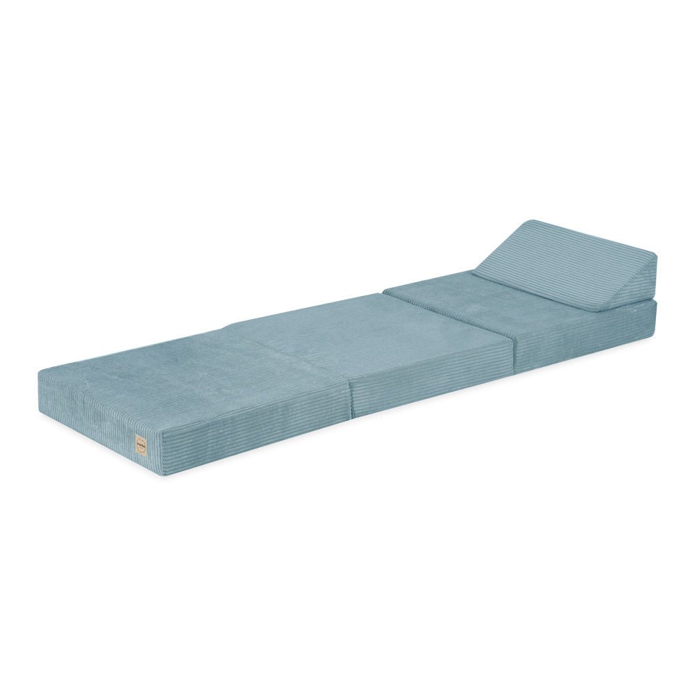 Matelas Foldie large avec appui - tête - Velours côtelé bleu premium - Plush Nest - myplayground