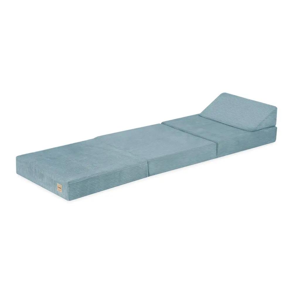 Matelas Foldie large avec appui-tête - Velours côtelé bleu premium - Plush Nest by Misioo