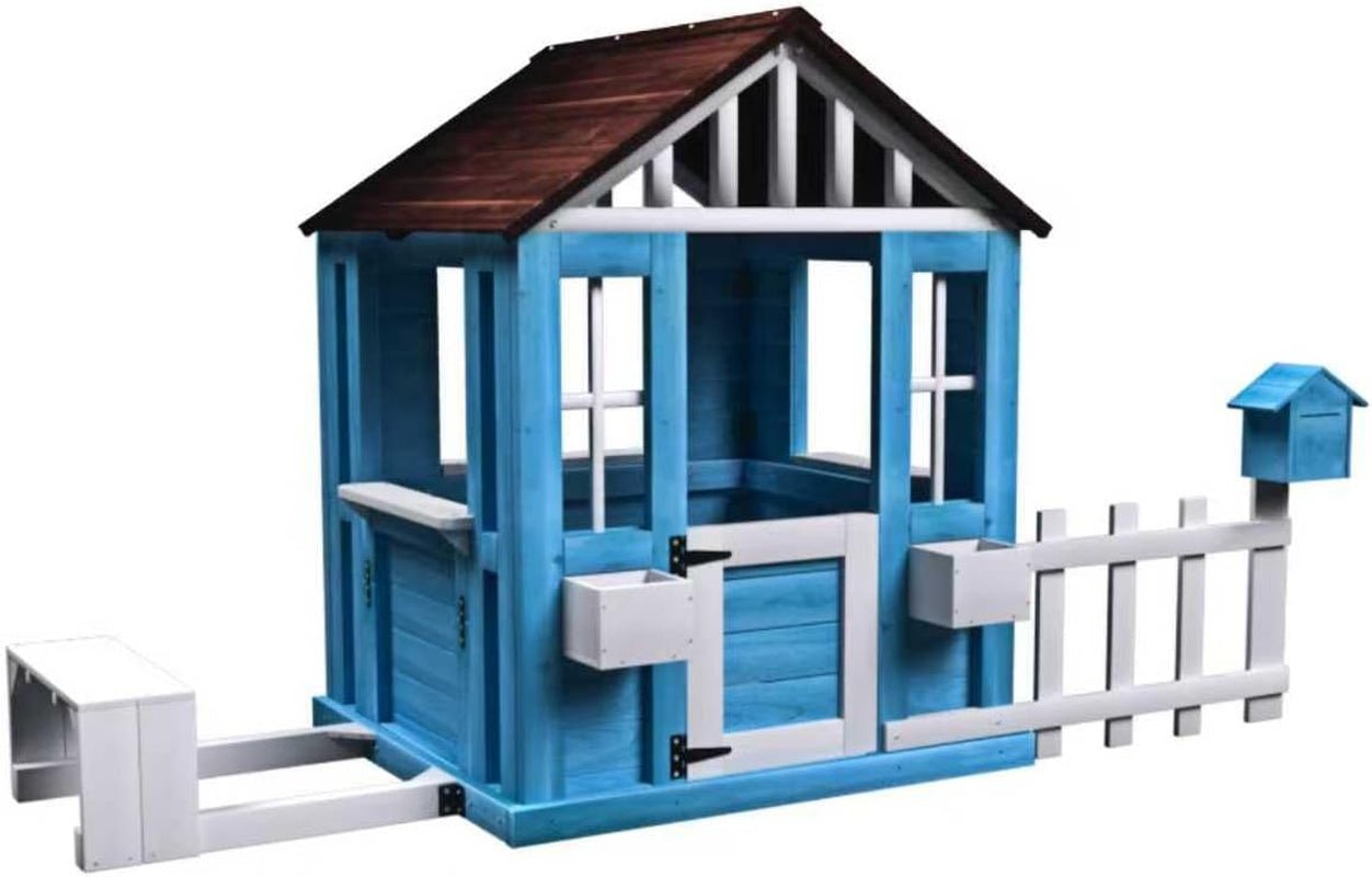 Outdoor Premium Solid Wood Playhouse For Kids With Bench - myplayground