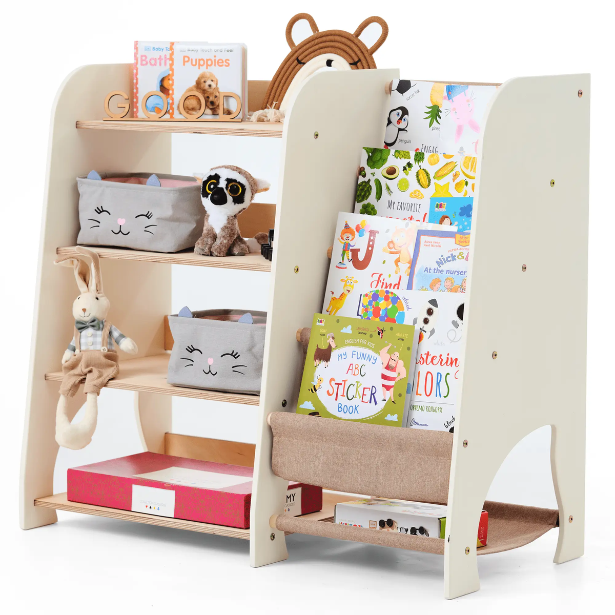 2 in 1 Montessori Book and Toy Shelf for Kids Fosters Independence and Organization by Goodevas