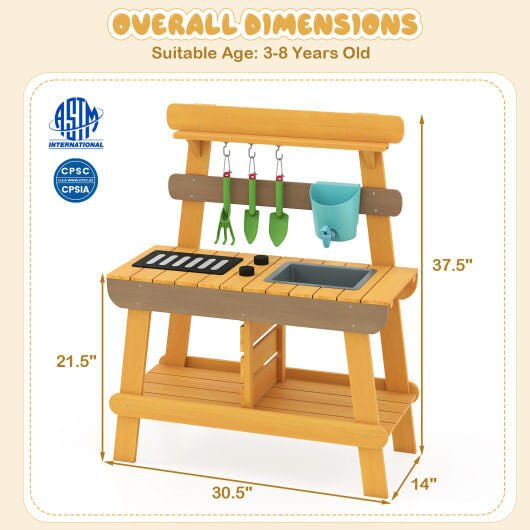 Outdoor Mud Kitchen for Kids Wooden Play Kitchen Toy for Boys Girls Aged 3 - 8 - Yellow - myplayground