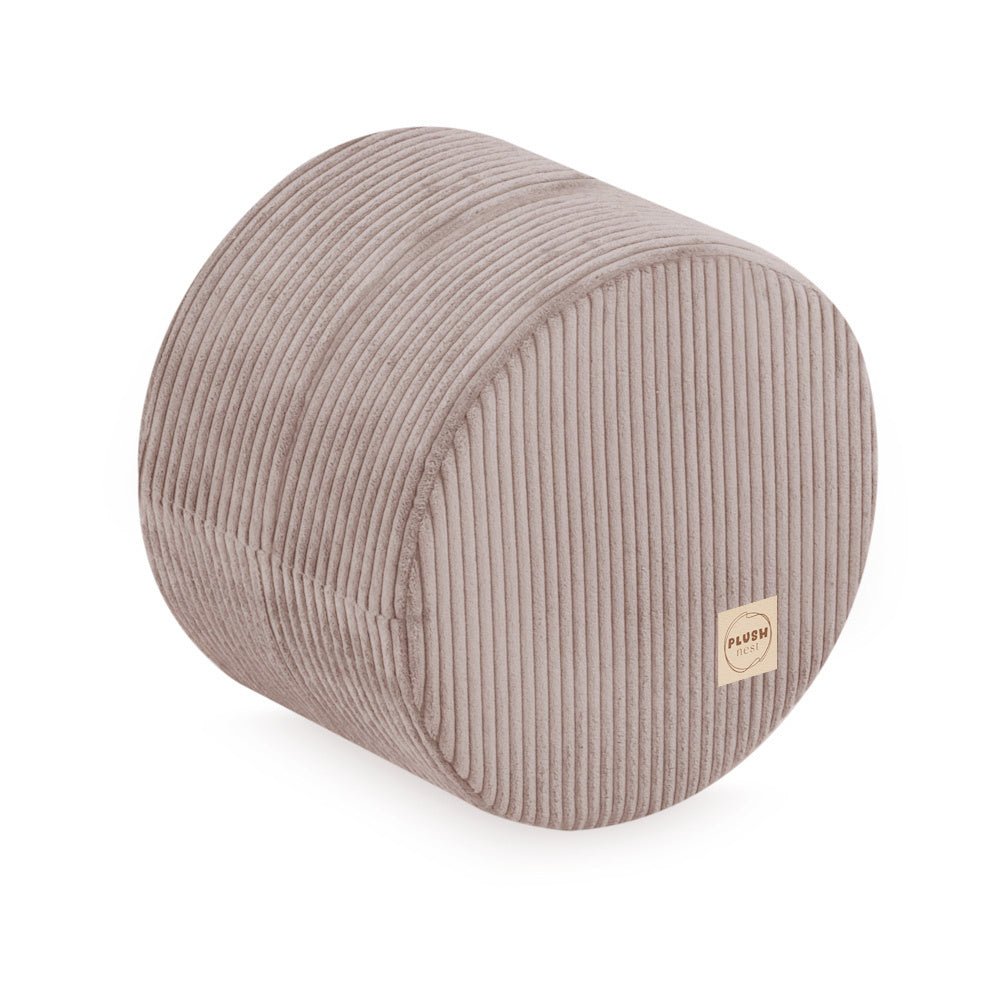 Pouf rond 40x30 cm - Velours côtelé beige premium, coussin de sol - Plush Nest - myplayground
