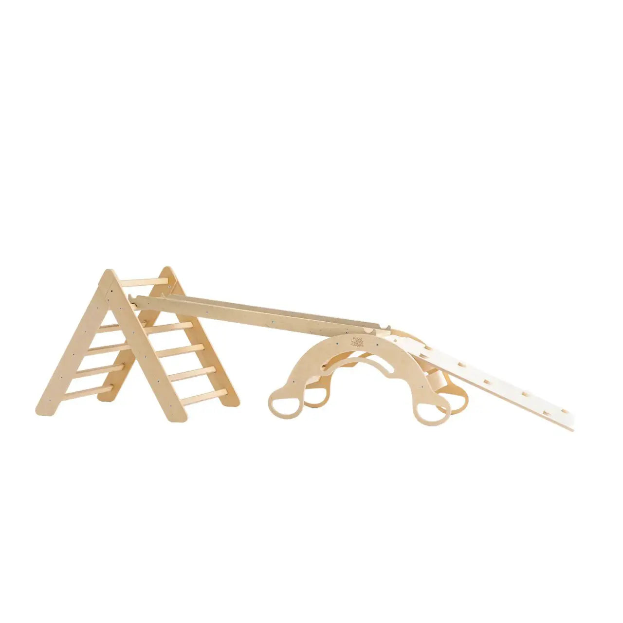 Ensemble triangle Pikler + 2 planches à Double Face + Bascule d’Équilibre - nature, bois brut (non verni), 12 à 18 mois - BusyKids by BusyKids