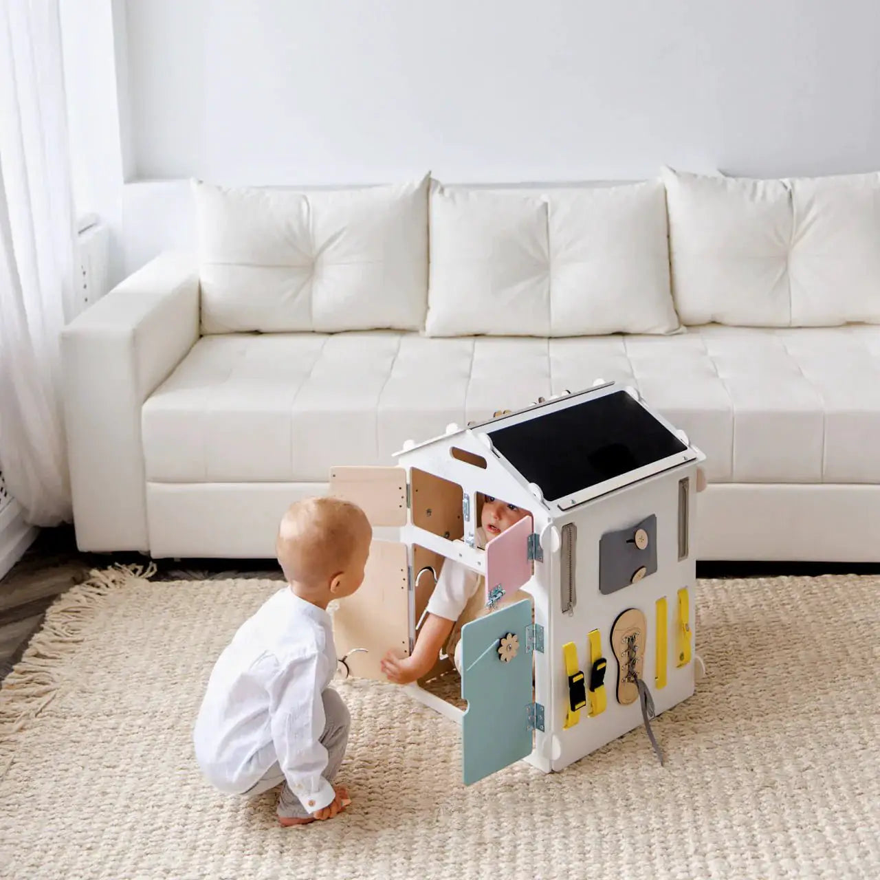 Maisonnette Éducative blanche - pastel, édition limitée, Bois Natura, 12 à 18 mois - BusyKids by BusyKids