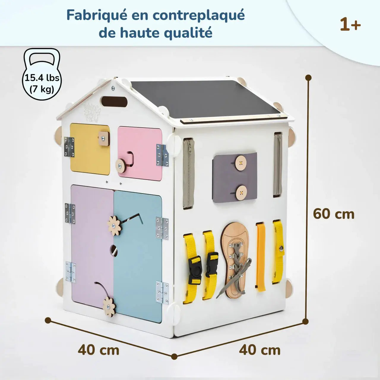 Ensemble Maisonnette et Cube interactif - blanc/pastel, bois Natura, 12 à 18 mois - BusyKids by BusyKids