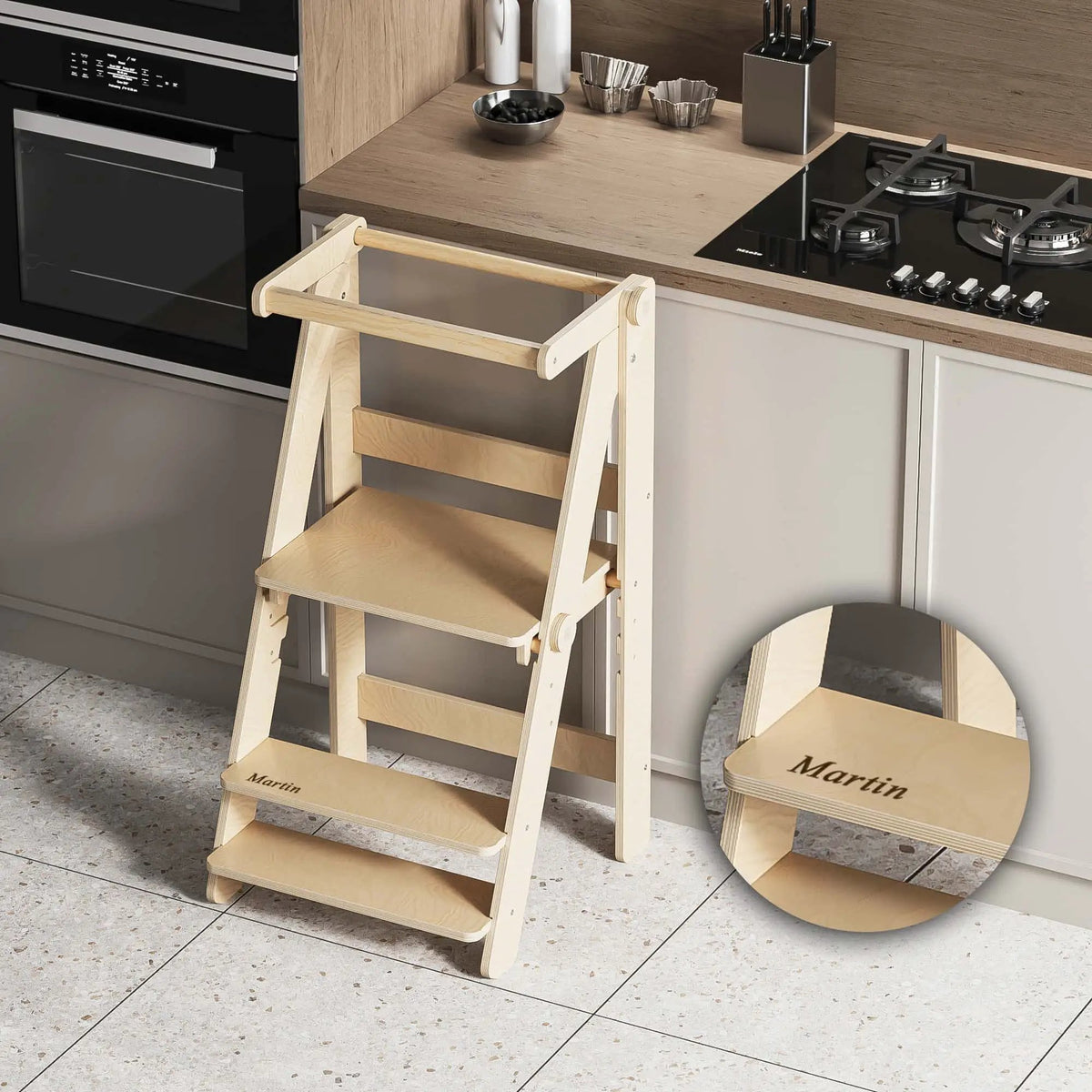 Tour d'observation montessori Pliable - bois brut (non verni), 18 à 24 mois -BusyKids by BusyKids