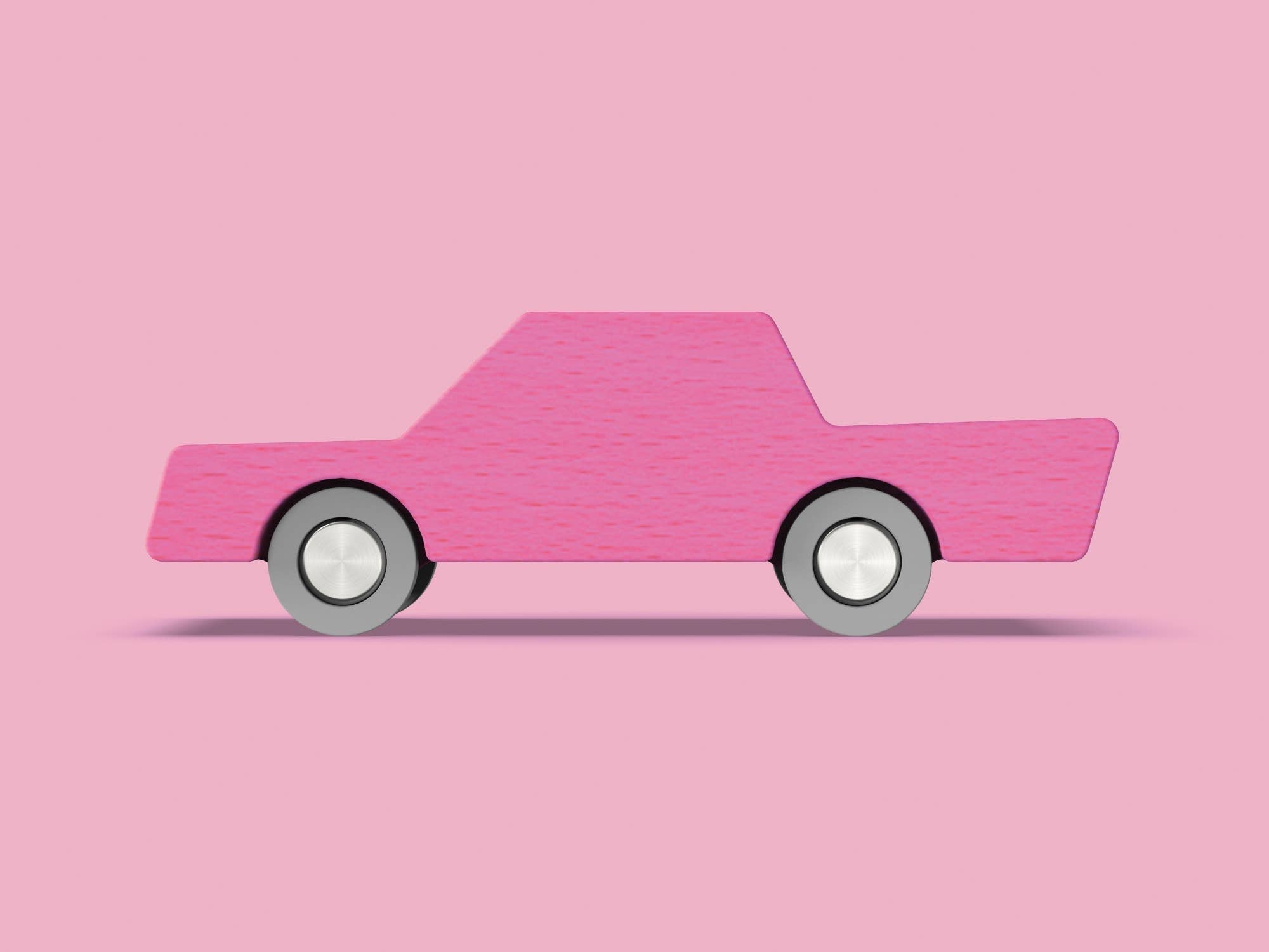 Petite voiture en bois, aller - retour, rose - myplayground