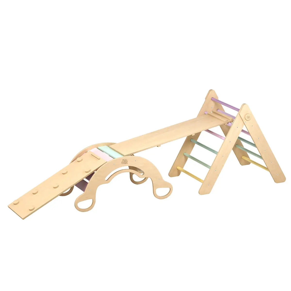 Ensemble triangle pikler + 2 Planches + bascule d’équilibre - Pastel, Bois Natura, 12 à 18 mois - BusyKids by BusyKids
