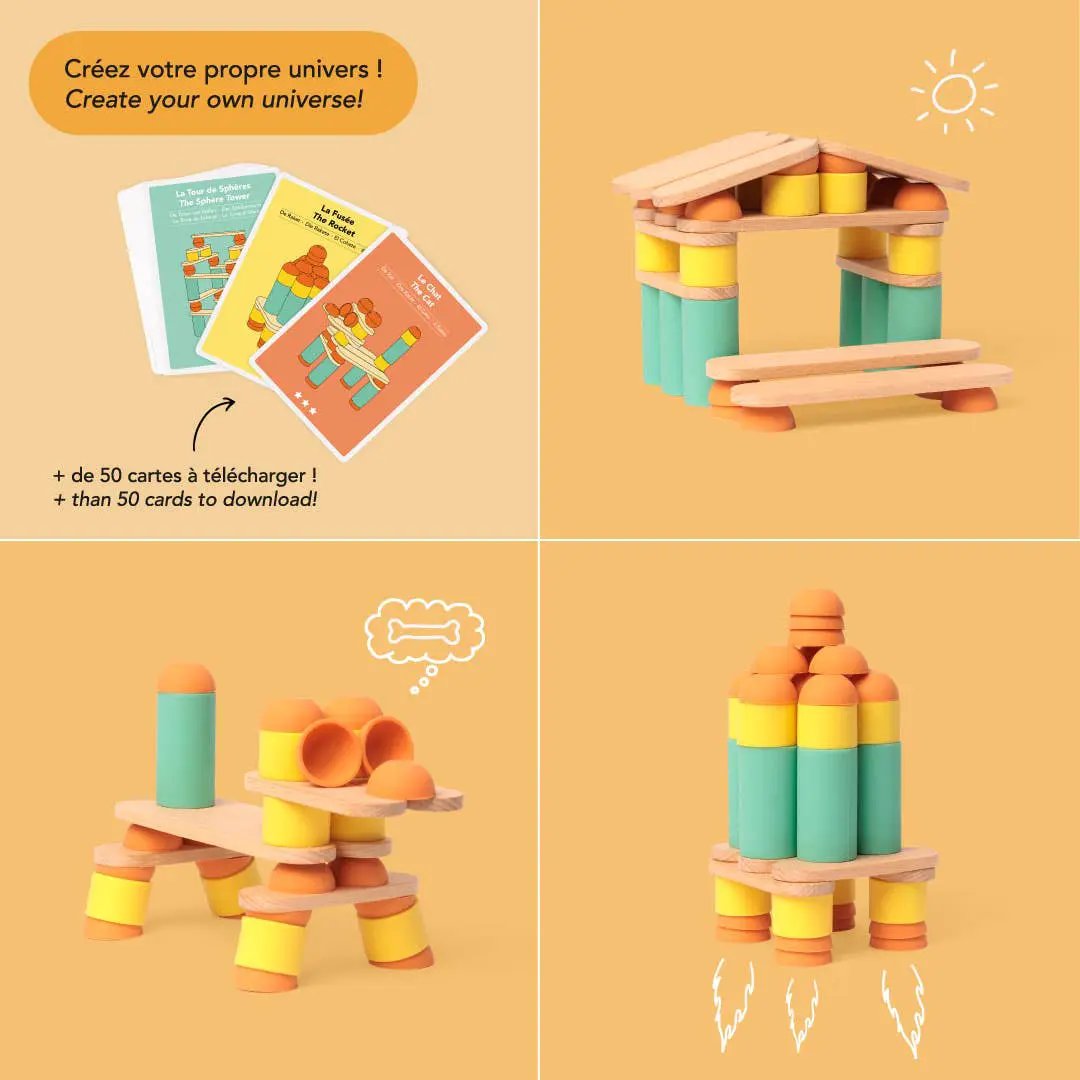 Stix 60 pcs - Jouet éducatif en bois de construction by OPPI