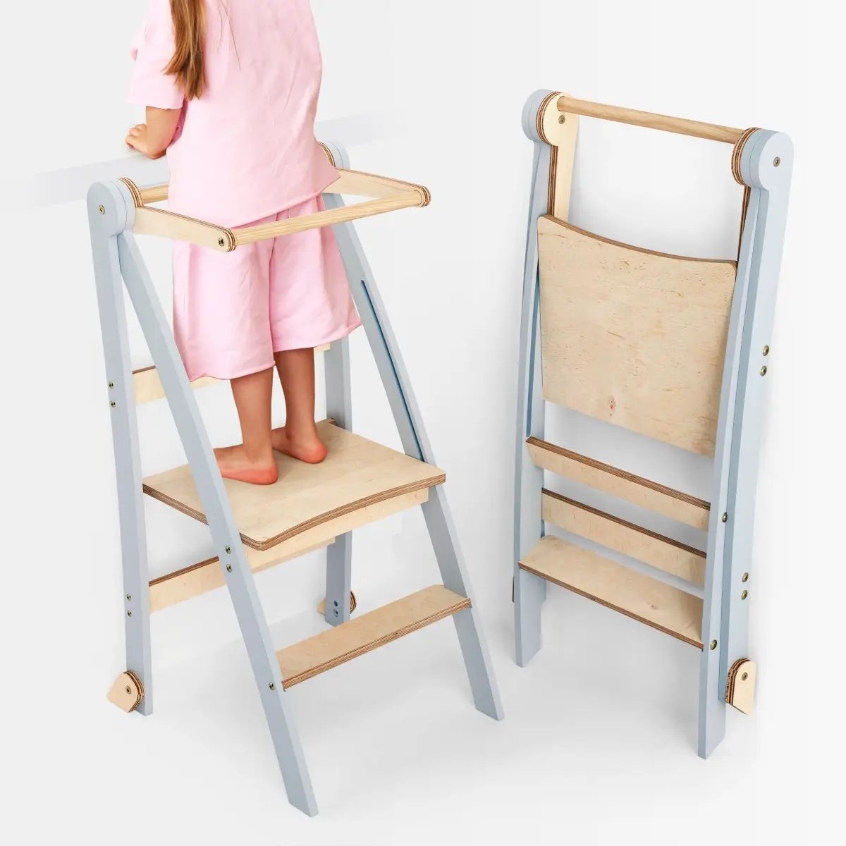 Kids Helper Montessori Learning Tower Step Stool For Kids Safe Durable Gray Multifunctional For Toddlers by Goodevas