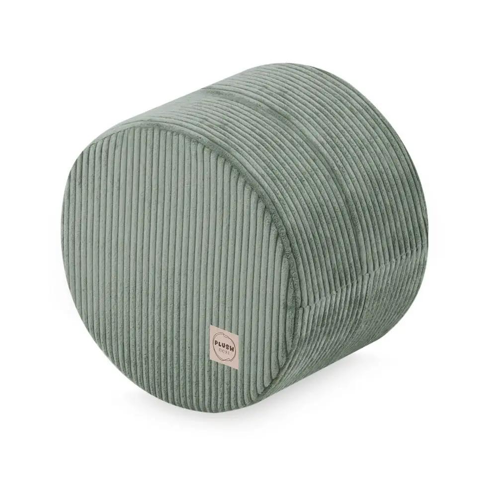 Pouf rond 40x30 cm - Velours côtelé vert premium, coussin de sol- Plush Nest by Misioo