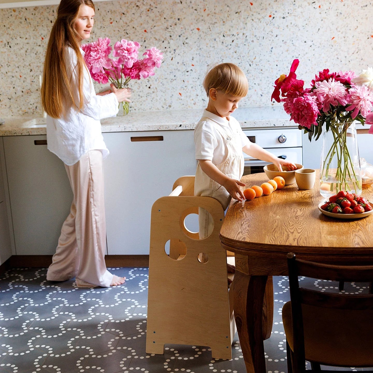 Tour Ajustable d’Apprentissage 3-en-1 - bois brut (non verni), 18 à 24 mois - BusyKids by BusyKids
