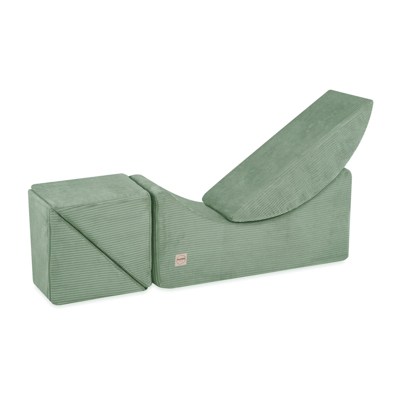 Chaise longue enfant inclinable 145x35x45 cm - velours côtelé vert premium, confortable – Plush Nest - myplayground