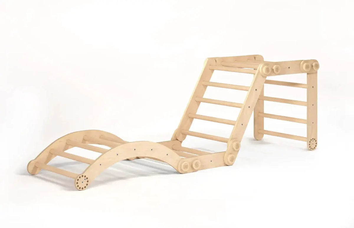 Ensemble d’escalade inclinable (set L avec Rocker) - bois brut (non verni), 18 à 24 mois - BusyKids by BusyKids