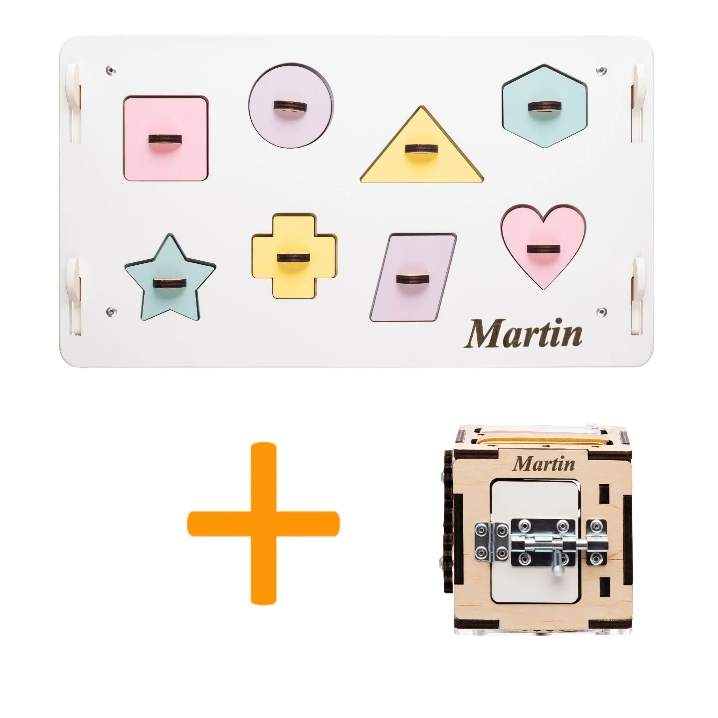 Ensemble Maisonnette et Cube interactif - blanc/pastel, bois Natura, 12 à 18 mois - BusyKids - myplayground