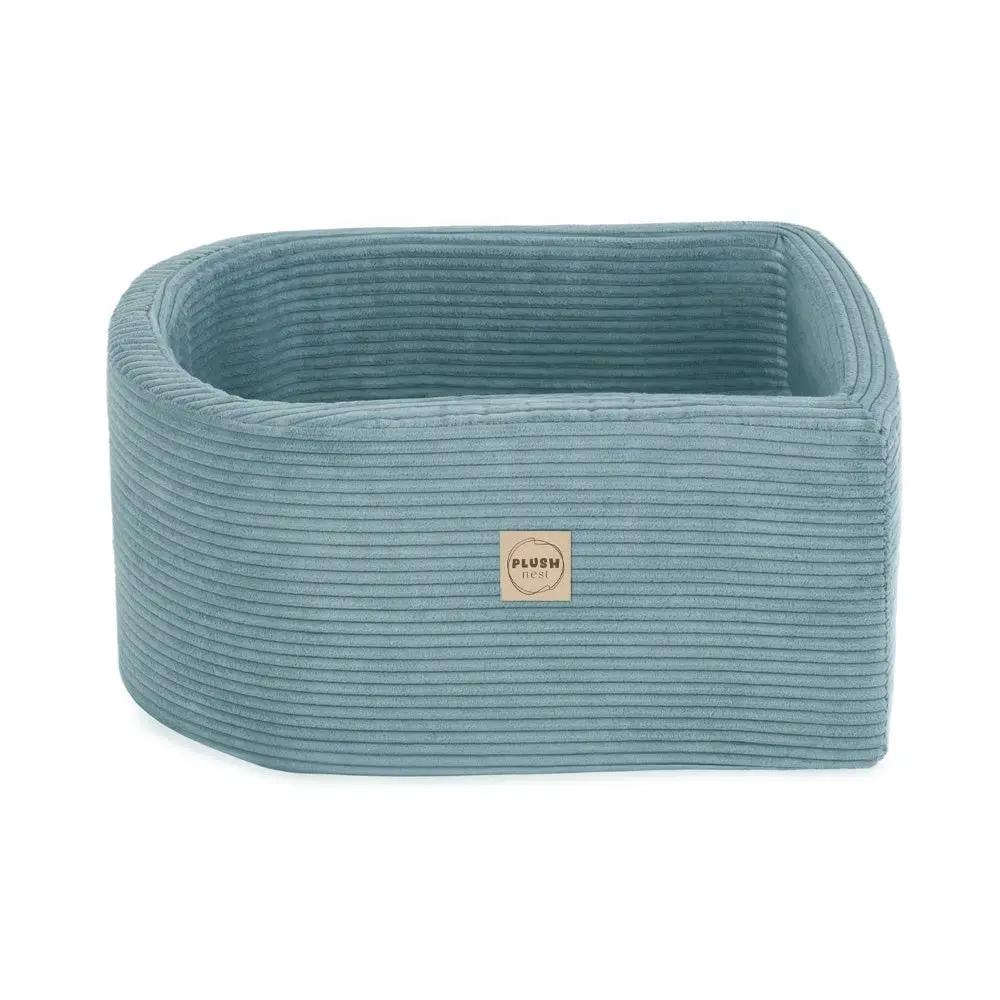 Mini terrain de jeu – Velours côtelé bleu premium, bassin et 100 balles (perle, argent) – Plush Nest by Misioo