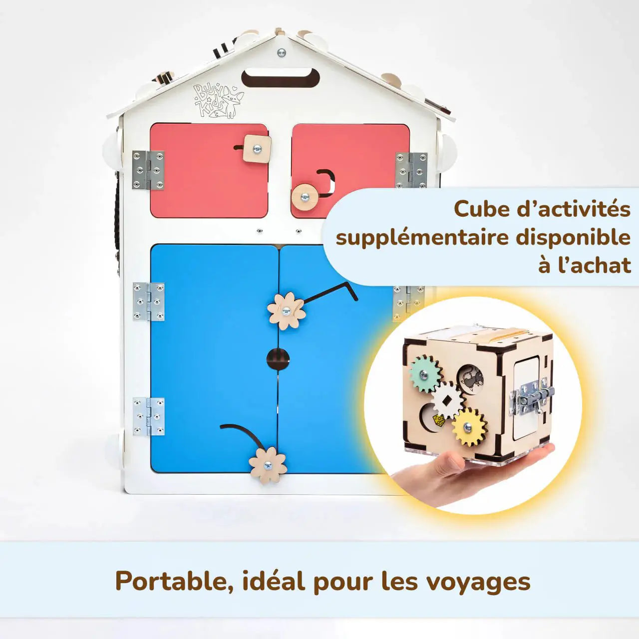 Ensemble Maisonnette Blanche et Cube Interactif - Bois Natura, 12 à 18 mois - BusyKids by BusyKids