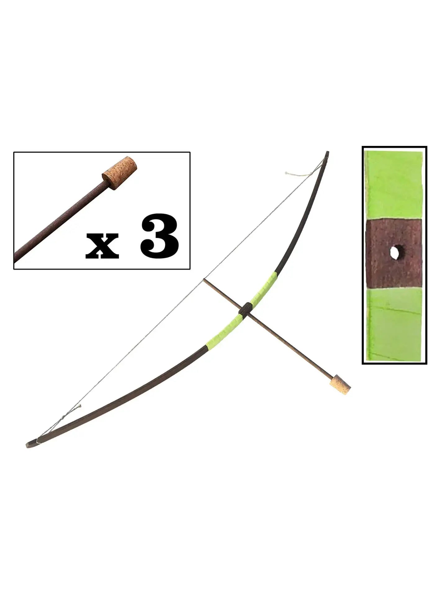 MANCHE EN DAIM BOW RUSTIK S + 3 FLÈCHES À POINTE EN LIÈGE - Jeu de role pour enfant by KALID MEDIEVAL