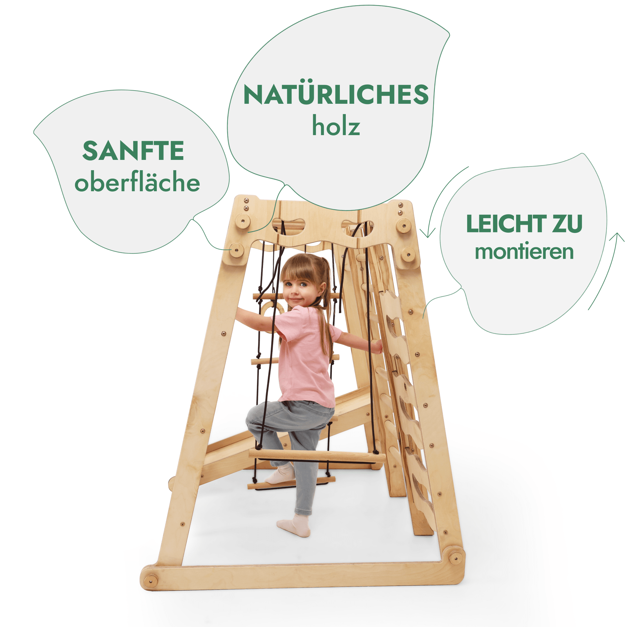 6in1 Indoor - Spielplatz aus Holz für Kinder – Schaukel, Rutsche, Seil und Treppe - myplayground