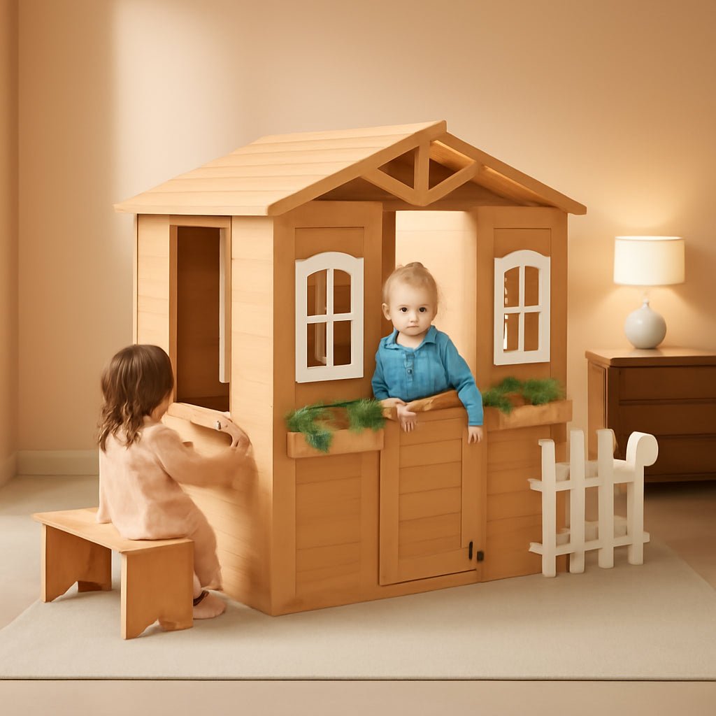 Kids Outdoor Wood Playhouse With Working Door And Windows - myplayground