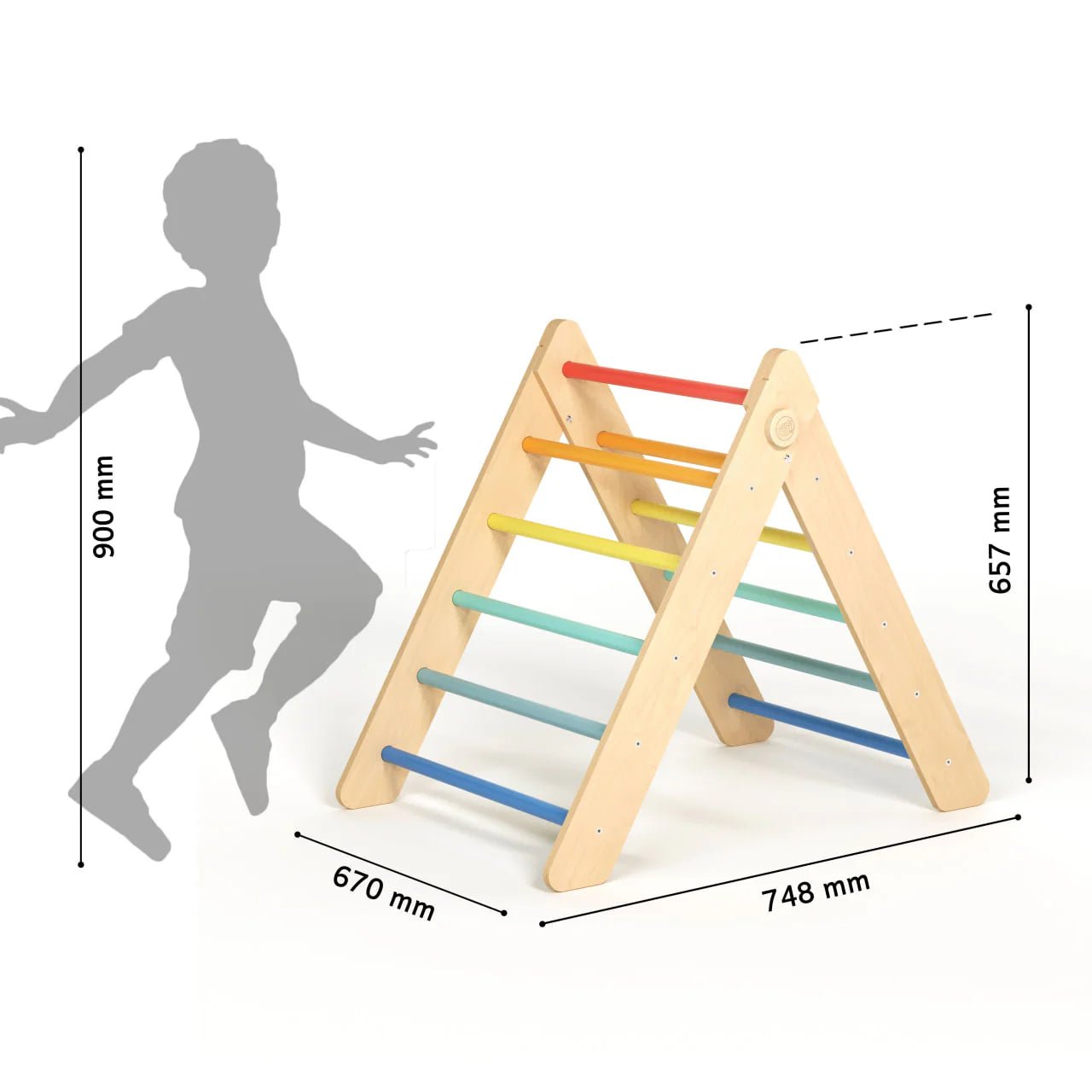 Ensemble triangle pikler + planche + bascule d’équilibre - arc - en - ciel, bois Natura, 12 à 18 mois - BusyKids - myplayground