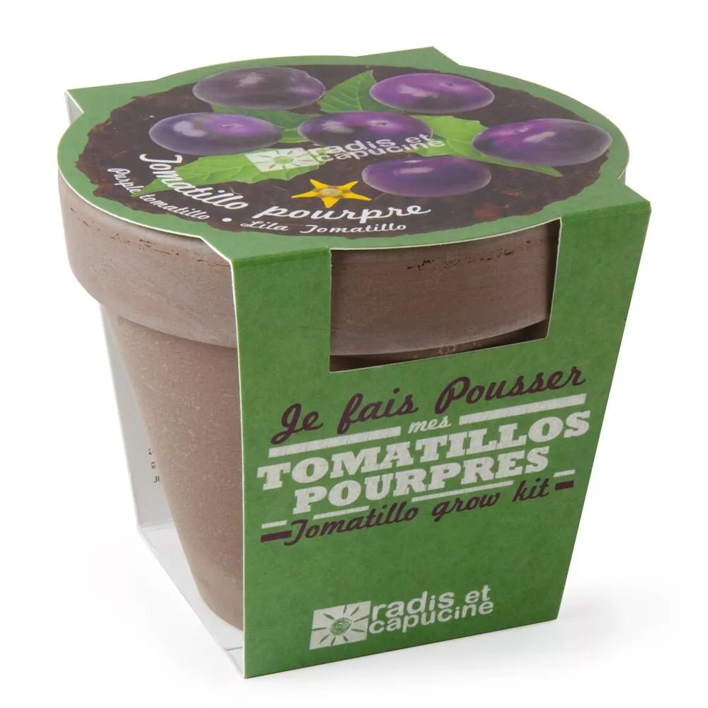 Pot Terre cuite Basalte 13cm Tomates Violettes - Radis et Capucine - myplayground