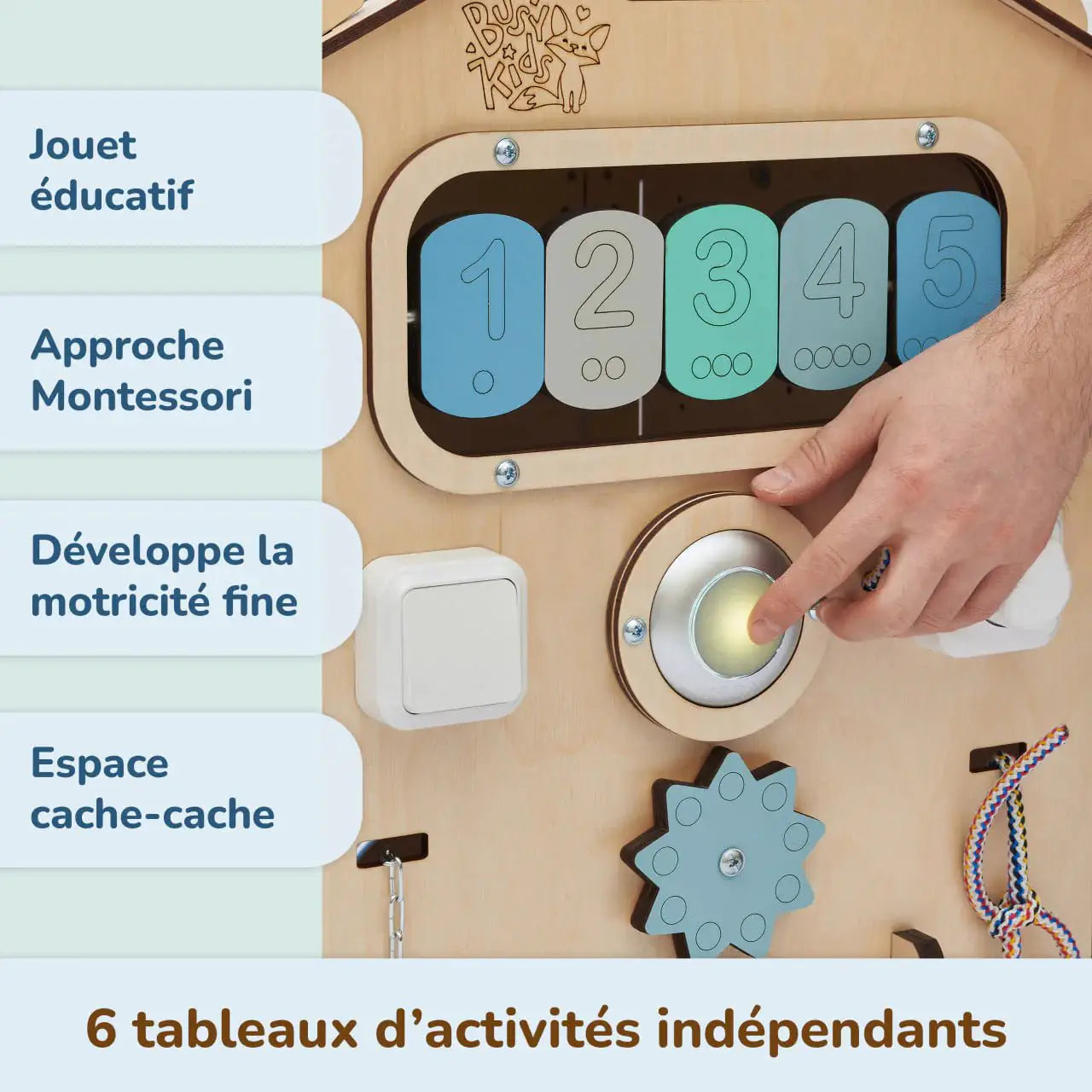 Ensemble Maisonnette et Cube Interactif - menthe, bois natura, 12 à 18 mois - BusyKids by BusyKids