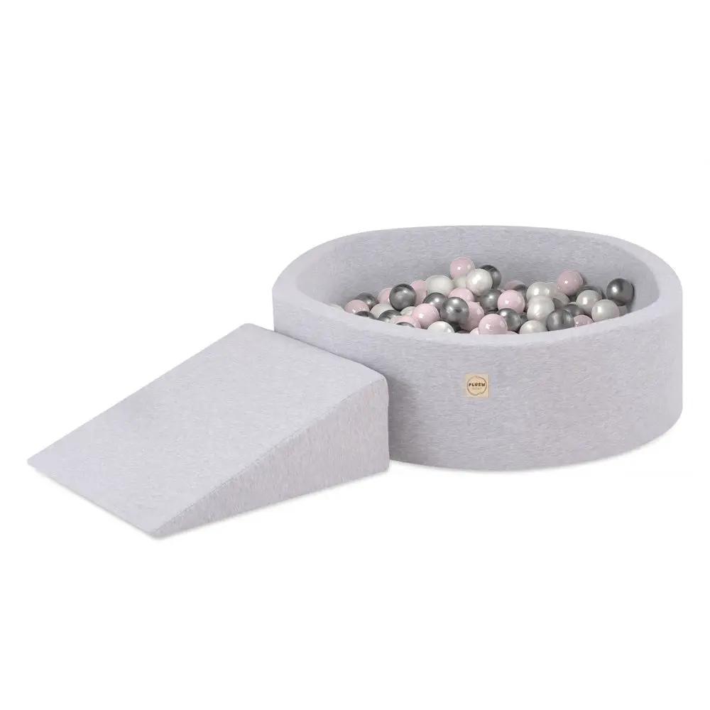 Terrain de jeu Dry pool 90x30 + triangle (+200 balles : perle, argent, rose clair) - Gris clair smart - PLUSH NEST by Misioo