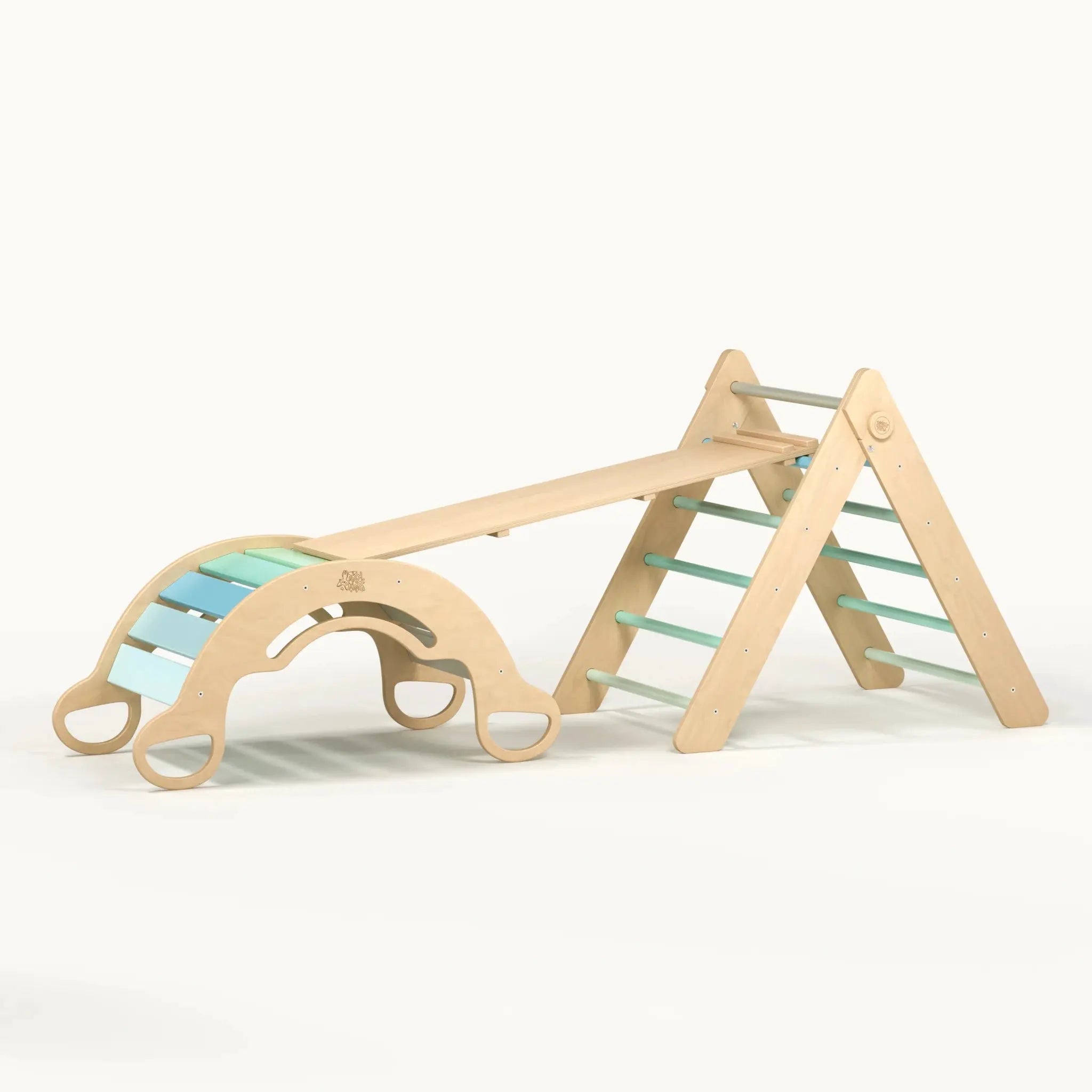 Ensemble triangle pikler + planche + bascule d’équilibre - menthe, bois Natura, 12 à 18 mois - BusyKids by BusyKids